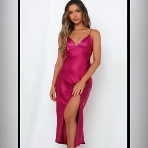 Hello Molly pink satin midi dress